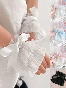 1 Pair Sweet Lace Bow Arm Sleeves For Women, Lolita Costume Accessories, Photo Shoot Wrist Decor, Cute For Dresses, Skirts, Fashionable Short Flared Cuff - Multicolor - View 9