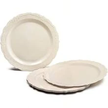 OCCASIONS 150 Piece Set 25 Guests Vintage Wedding Plastic Plates Cutlery Disposable Dinnerware 10'' 7.5'' + Silverware W Double Fork (Verona Plain Ivory) - A2VeronaPlainIvory - Xem 2