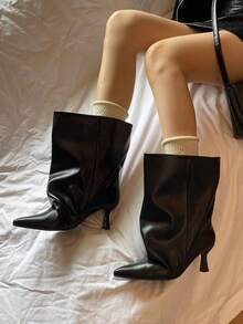 Fall/Winter French Blogger Style Pointed Toe Thigh High Boots, Ins Nordic Kitten Heel Equestrian Boots For Women,Kitten Heel Boots,Party - Black - View 7