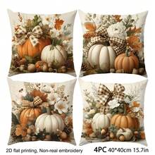 MEMNUN 4pcs Vintage Pumpkin, Floral, Leaf, Bow Print Polyester Decorative Throw Pillow Covers [No Pillow Insert], 17.7*17.7in(45*45cm)/19.69*19.69in(50*50cm)/15.75*15.75in(40*40cm), [Single-Sided Printing] Autumn Harvest Daily Decor Cushion Covers For Sofa, Bed, Living Room, Bedroom, Car, Office, Hotel, All Season, Perfect Gift For Family And Friends - Multicolor - View 15