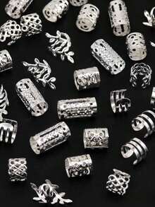 New Year New Style 50-Piece Set Retro Bohemian Style Alloy Hair Ties New Set - Hollow Round Hair Accessories, Suitable For Christmas Styling For Women And Girls, Elegant Solid Color Hair Accessories, Can Be Used For Braiding And DIY Hairstyle Design, Valentine's Day Gift For Girlfriend Or Best Friend - Vàng - Xem 8