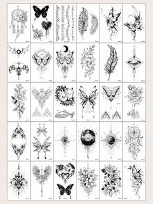 30片創意黑色蝴蝶羽毛太空暫時性刺青貼紙,適用於男女皆宜,防水設計,適用於手臂、臉部、手指、頸部等任何您想貼的地方 - 黑色 - 查看 7