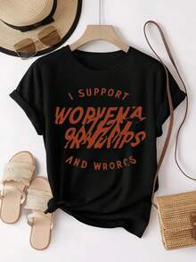 Camiseta Feminista "I Support Womxn's Rights and Wrongs" Mujer, Frase Feminista y Poderosa, Algodón 100% Duradero 180g, Perfecta para Activistas Feministas y Moda Poderosa - Negro - Ver 1