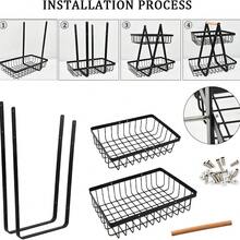 Double Layer Detachable Metal Storage Basket, Multifunctional Kitchen Counter And Catering Organizer, Used For Storing Fruits, Vegetables, Bread, Vegetable Storage Racks, Kitchen Accessories, Practical Racks - 黑色 - 查看 7