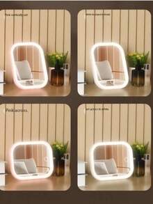 1 pieza Espejo de maquillaje LED portátil con pantalla táctil y 3 modos de iluminación, soporte plegable, compacto y portátil, adecuado para escritorio de maquillaje, tocador, dormitorio de estudiante