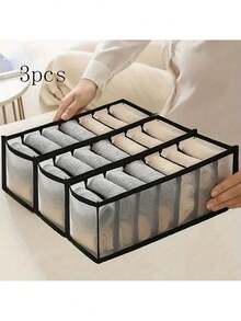 3个黑色布艺7格衣柜收纳盒，抽屉式可折叠收纳盒，用于存放裤子和内衣，耐用衣物分隔盒，适用于家庭衣柜整理、卧室衣物收纳和整理 - 彩色 - 查看 8
