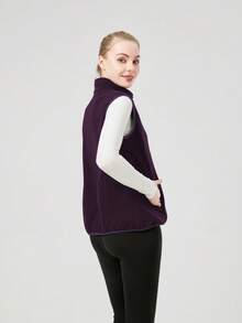 Áo khoác vest thể thao ngoài trời nhẹ dành cho nữ, thiết kế khóa kéo ẩn ở eo, dáng ôm, chất liệu lông cừu, thích hợp cho mùa đông. - Màu tím - Xem 8