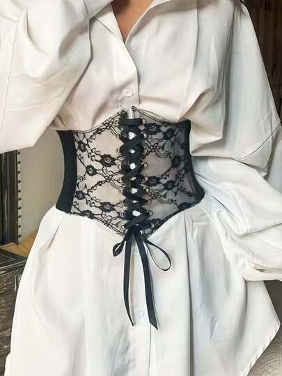 1 pieza Cinturón ancho de encaje de moda, versátil para vestidos y blusas, ceñidor de cintura elástico