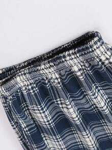 2件套女士撞色字母印花圆领插肩长袖上衣和格子裤家居服睡衣套装，两件套，秋冬服装