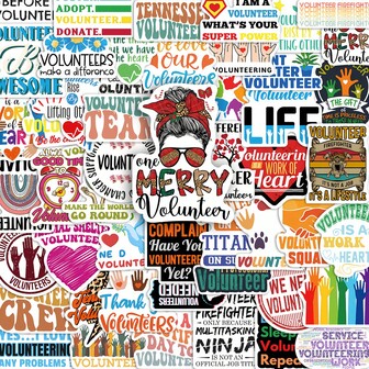 50pcs Volunteer Stickers – Waterproof Vinyl, Suitable For Laptops, Water Cups, Notebooks, Suitcases, Etc. – Cartoon-Themed DIY Scrapbook Gift