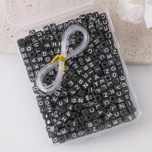 100pcs/300pcs/500pcs/700pcs Loose White Square Acrylic Letter Beads, 6x6mm, With Black Letters A-Z, For Jewelry Making And DIY Bracelets, Necklaces, Keychains