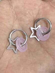 1pair Korean Star Earrings For Women Gothic Pentagram Pendant Earrings Y2K Punk Earrings Removable Simple Earrings Hip Hop Jewelry - Earrings - View 16