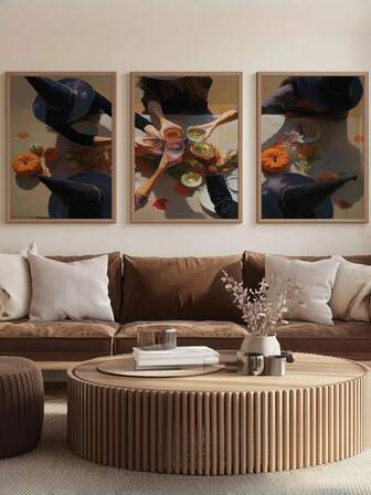 1pc Unframed, Witch Party Print, Fall Themed Three Pieces Art, Bar Cart Decor, Witchy Halloween Print