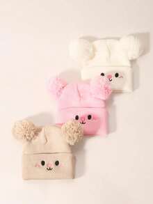 3 件/1 件婴儿男孩无檐小便帽，婴儿新生儿幼儿儿童针织帽，适合小女孩，带双绒球配饰冬季保暖帽 - 彩色 - 查看 7