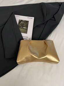Mini Elegant Solid Color Clip Shoulder Bag Crossbody Purse - Gold - View 8