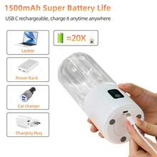 Licuadora portátil Juice, recargable por USB, con 12 cuchillas, mezcladora de 500ML para leche y batidos de leche, recarga de alimentos, hielo triturado, cuchilla de acero inoxidable, adecuada para exteriores y viajes