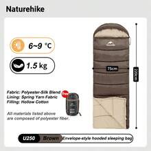Naturehike Túi ngủ cotton dày dặn ấm áp 4 mùa, thích hợp cho người lớn, có thể kết nối, di động khi cắm trại ngoài trời, dành cho một người - màu nâu - Xem 14