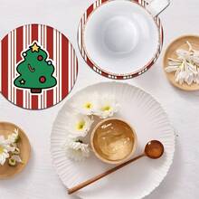 2pcs/4pcs/6pcs Christmas Tree Pattern Printed Diatomite Placemats, Home Decor, Suitable For Christmas Gifts, Christmas Decorations, Applicable To Dining Table, Coffee Bar, All Seasons, Washable Placemats, Room Decor, Coasters, Drink Mats, Drain Mats, Kitchen Dining Table Mats, Indoor/Outdoor Party Decorations, Home Decor, Ideal Gifts