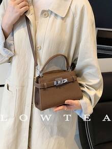 low tea Túi xách nữ mùa hè mới, họa tiết vải thiều, túi đeo chéo thời trang có dây đeo điều chỉnh được, túi đeo vai đơn màu trơn cao cấp trang trí kim loại, túi công sở tiện dụng. - Cà phê - Xem 6