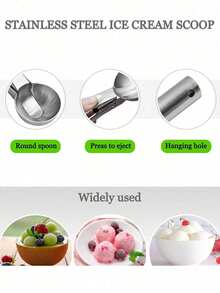 1pc Stainless Steel Ice Cream Scoop, Suitable For Frozen Yogurt, Multipurpose Ice Cream Spoon, Stainless Steel Dual-Use Spoon, Non-Stick Ice Cream Scoop With Comfortable Anti-Frost Handle, Heavy-Duty Metal Ice Cream Scoop (With Trigger), Sturdy Filling Spoon, Home Ice Cream Tool Spoon, Easy To Clean, Suitable For Ice Cream, Cookie Dough, Smoothie, Almond, Great For Kitchen, Dessert Shop And Restaurant. Back To School Season