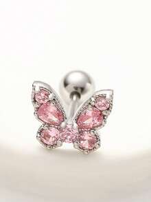 1pc Pink Series Bow & Flower Zirconia Encrusted Super Shiny 316 Titanium Steel Ear Cartilage Piercing Jewelry, Suitable For Gifts/Holidays - Multicolor - View 10