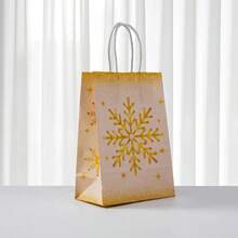 25pcs White & Gold Christmas Gift Bags, Party Handled Paper Bags With Reindeer & Snowflake Wreath Design, Suitable For Birthday, Anniversary, Garden Celebration, Christmas Gifts, Gift Sets, Christmas Themed Parties, Sturdy Paper Bag Material, Suitable For Christmas, Wedding Gifts, Online Gift Packaging