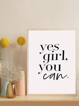 1 幅赋权帆布艺术印刷品 - “是的女孩，你可以”积极肯定海报，适合女孩房间装饰，现代无框墙面艺术，送给她的完美礼物