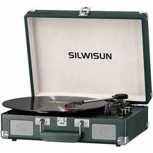 SILWISUN Vinyl Record Player 3 Speed Turntable With Bluetooth, Built In Battery, Portable Suitcase, Built In Speakers,Type-C Port 3.5mm Headphone Jack Aux In/RCA Out Pink For Home Decoration Gift