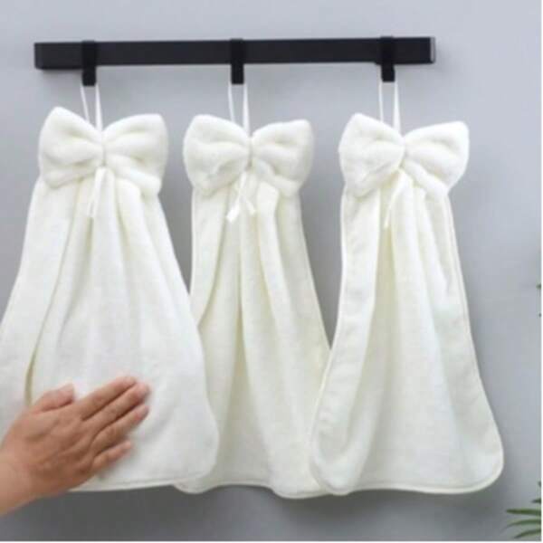 Serviette de toilette en polaire de corail, nœud papillon, couleur unie, type suspendu, absorbante, douce, pour usage domestique, ne peluche pas facilement, petite serviette