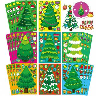 8/16 Sheets Make Your Own Christmas Tree Stickers, Christmas Stickers For Kids, Christmas Gift Stickers For Crafts, Party Favor Supplies Christmas Stocking Stuffer Gifts, Perfect For Holiday Crafts Party Decorations Christmas Presents