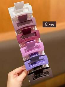 6个/套女士时尚发夹，多种颜色可选，简约时尚，中号方形发夹，适合日常工作和生活造型，推荐作为女士礼物，秋季发夹，时尚发夹，秋季配饰，冬季配饰，适合假日装扮。女士爪夹优雅发夹假日必备发饰夏季装扮 - 彩色 - 查看 8