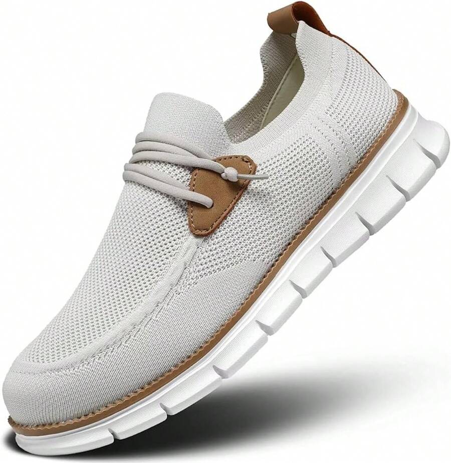 Mens Casual Loafers Shoes Slip On Fashion Walking Dress Sneakers Business Oxfords Work Lightweight Soft Sole Zapatos-20256688 - 米色 - 查看 1