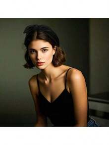 Plain    Polyester    Knot    1pcs Black Bow Design Extra Wide Headbands, Women Non-Slip Headwraps, Hair Accessories Turban For Workout, Made Of Polyester Fiber, Hairband - Màu vàng - Xem 6