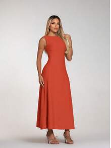 Women's Marrente Party Dress Long Prom Dress With Round Neckline Wedding Event Dress, Party Dress, Wedding Guest Dress, Party Dress No Ironing S M L - 鐵鏽紅 - 查看 1