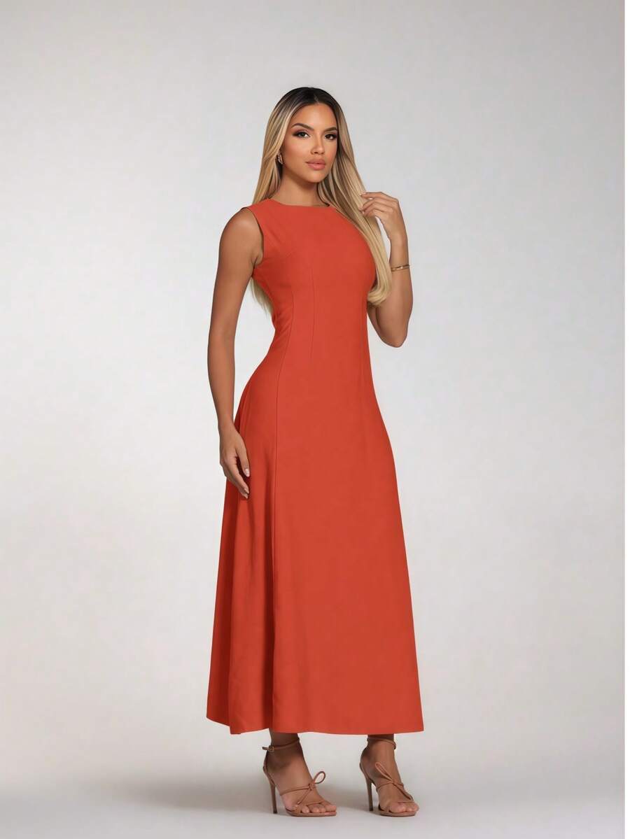 Women's Marrente Party Dress Long Prom Dress With Round Neckline Wedding Event Dress, Party Dress, Wedding Guest Dress, Party Dress No Ironing S M L - 鐵鏽紅 - 查看 1