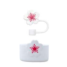 SUGAW 2 pezzi Set accessori tazza d'acqua con fiori di melo selvatico, 1 pezzo Coperchio cannuccia con fiori di melo selvatico (adatto a 10mm/0,39 pollici), 1 pezzo Manicotto tazza con fiori di melo selvatico, anti-polvere, resistente all'usura, bello e alla moda, accessori per borraccia portatili, compatibili con , adatti per sport, fitness, escursionismo, ufficio, scuola, regali di Natale, Ognissanti, San Valentino