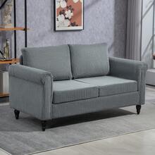 HOMCOM Vintage Loveseat, Upholstered Love Seat Furniture, Corduroy-Feel Fabric 2 Seater Sofa Couch With Rolled Arms, Gourd-Shaped Rubber Wood Legs For Living Room, Grey - 灰色 - 查看 1