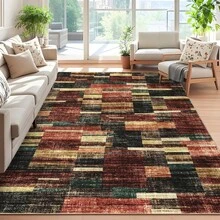 Modern Home Decor Patchwork Living Room Area Rug Stain Resistant Non Slip Hallway Runner Rug Printed Thin Low Pile Mat Throw Rug Washable Bordered Carpet Easy To Clean Soft Non Shedding Floorcover For Dinning Room Kitchen Laundry Bathroom Bedroom - 紅色 - 查看 4