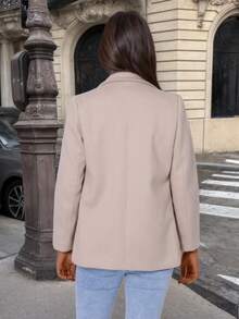 Women's Elegant Double Breasted Light Grey Mixed Blazer - Forever Fashionable Women's Classic | - Versatile Wardrobe Essential Solid Color Button Pocket Front Buttons