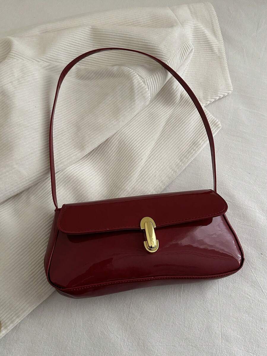 2025 New Fashion Personalized Lock Handbag, Underarm Shoulder Tote Bag - Burgundy - View 1