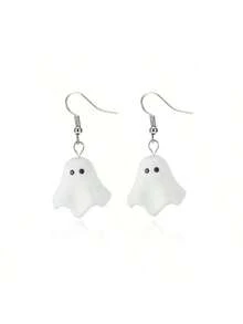 1 Pair Of Ghost Cartoon Earrings, Cute Ghost Earrings For Halloween Party - trắng - Xem 4