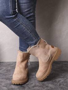 Botas de nieve cortas de invierno para mujer, zapatos versátiles y cálidos, estilo occidental, botas negras