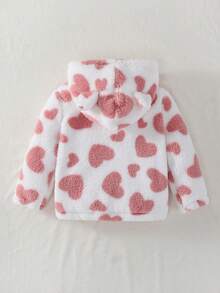 Girls' Autumn/Winter Furry Heart Hooded Warm Cartoon Fleece Padded Jacket