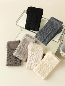 1/3/6 Pairs Women Solid Color Two-Toe Socks, Autumn/Winter Merino Wool Blend Mid-Calf Socks, Women Diamond Grid Toe Socks