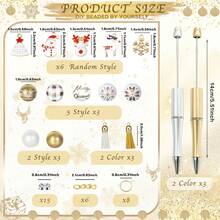 6 قطع قلم DIY مزين بالخرز ذو موضوع نجوم الثلج الذهبية والفضية، خرز خشبي، شرابة وقلادة من السبائك المعدنية، تشمل سحر نجمة الثلج والثلجي والرنة، هدية عيد الميلاد رائعة ولوازم مدرسية/مكتبية