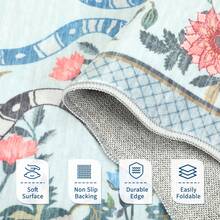 1Pcs Room Decor Modern Washable Scalloped Floral Snake Area Rug For Living Room Indoor Bedroom Foldable Floor Mats, Soft Low Pile Non Shedding Carpets For Offices Non-Slip Runner For Hallway Dorm - 藍色 - 查看 9