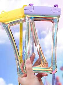 Transparent, Rainbow Laser Phone Pouch, Waterproof Phone Bag, Inflatable Transparent Swimming Phone Protector Bag With Lanyard - Transparent, Touch Screen Compatible, Lightweight Plastic, Touchable For Swimming, Suitable For Beach And Pool Use, Prevent Loss Or Water Damage, Beach Bag, Swimming, Beach Essential