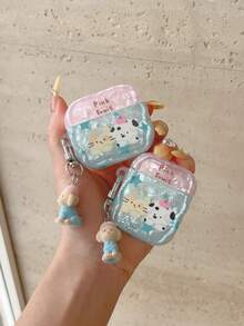 4 耳机保护套，夏季贝壳图案猫狗设计，适用于 Apple 1/2/Pro 保护套，带绑带 - 藍色 - 查看 7