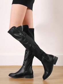 Thigh High Over The Knee Boots For Women Flat Low Heel Fall Winter Stretch Suede Long Round Toe Boots-2025 - Xám - Xem 7