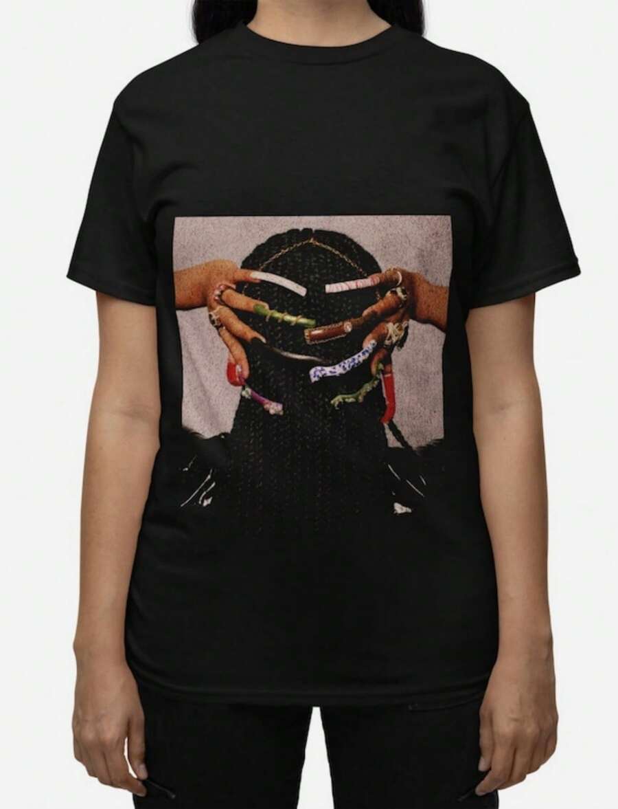 Braids And Nails Vintage Washed Graphic Tee, Baddie Nails Vintage Graphic Tee, Y2k Aesthetic Vintage Shirt, Magic Graphic TShirt - 黑色 - 查看 1